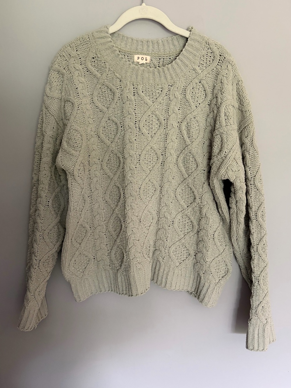 POL Chunky Cable Knit Chenille Sweater Women’s Size S Sage Green Oversized Soft